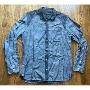 ALLSAINTS Cadogan Shirt Mens Medium Blue Chambray Button Up Linen Blend